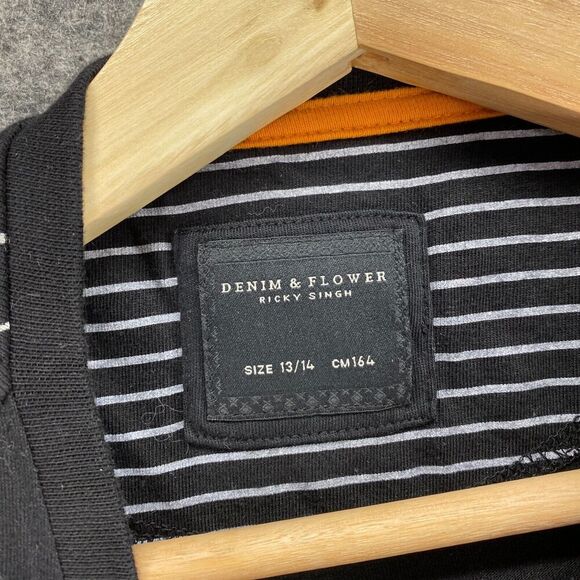 Denim & Flower T-Shirt Boys 13/14 Black Skeleton Print Crew Neck Short Sleeve - Picture 3 of 5